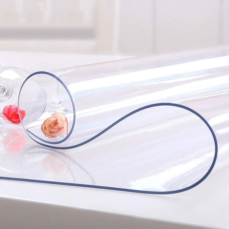 NECAUX Custom Multi-Size 1.5mm Thick Clear PVC Table Cover Protector - 28 x 48 Inch Plastic Wipeable Desk Cover for 4 Foot Wood Dining Furniture Glass Coffee End Side Tabletop - Image 1
